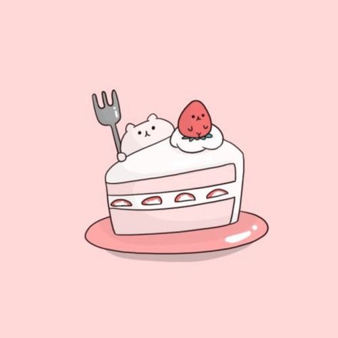 Aesthetic Cake Illustration, Kawaii Cake Drawings, Cheesecake Tattoo, Cake Kartun, Cute Cake Drawing, Pastry Logo, Cooking Icon, Strawberry Birthday Cake, Cake Icon