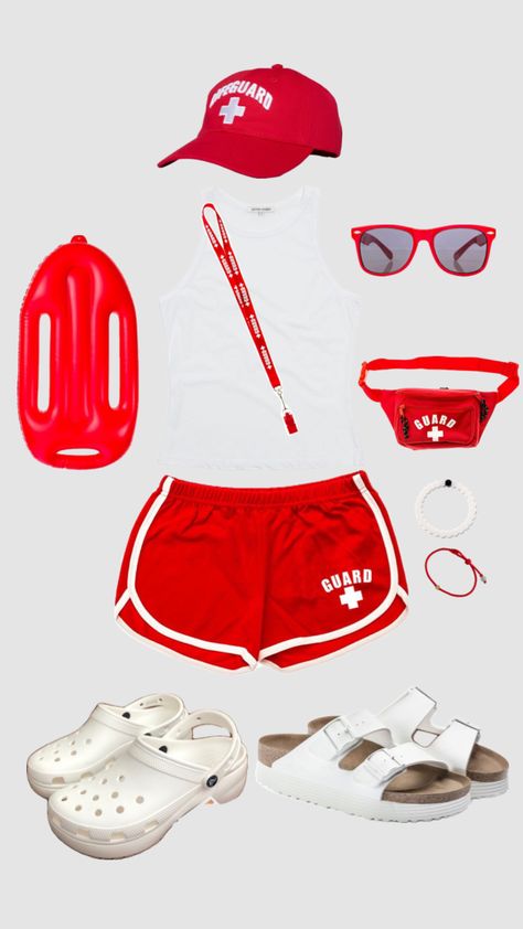 Lifeguard Halloween costume preppy aesthetic red and white #preppy#aestehthic #lifegaurd #halloween Halloween Costume Preppy, Lifeguard Halloween, Lifeguard Outfit, Lifeguard Costume, Sparkly Halloween, Shuffles Preppy, Cute Group Halloween Costumes, Classy Halloween Costumes, Bff Halloween Costumes