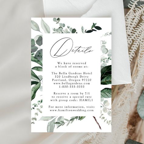 Abundant Greenery Wedding Details Enclosure Card Wedding Invitation Inserts, Wedding Details Card, Wedding Enclosure Cards, Wedding Gift Registry, Cream Wedding, Wedding Party Supplies, Botanical Wedding, Free Birthday Invitations, Free Birthday Invitation Templates