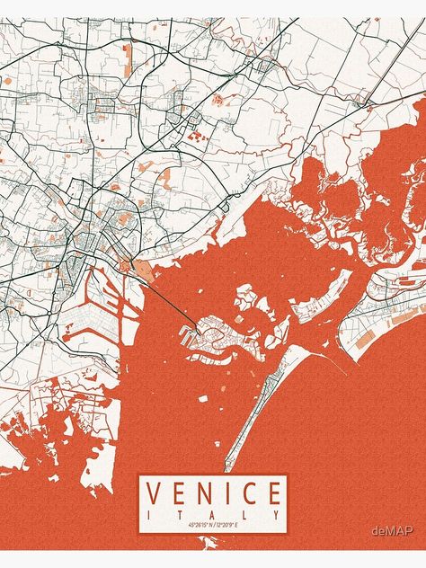 "Venice City Map of Veneto, Italy - Bohemian" Poster by deMAP | Redbubble Venice Simplon, Venice Illustration Art, Venice Poster, Venice Map Art, Venice Italy Poster, Cartography Art, Venice Map, Venice City, Printable Wall Collage