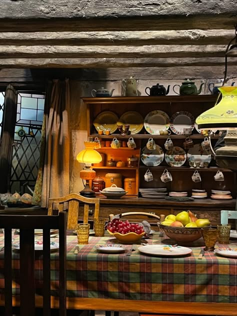 Hogwarts Aesthetic Apartment, Burrowcore Aesthetic, The Burrow Interior, Weasley House Aesthetic, The Borrowers Aesthetic, Weasley House The Burrow, Weasley Kitchen, The Burrow Kitchen, Weasley Family Aesthetic