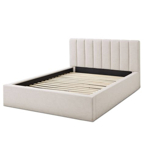 An instant classic, this platform bed grounds your main or guest bedroom with its sleek design and vertical channel tufting. Foam-filled upholstery wraps the frame and headboard for a look that's equally cozy and refined, and we love how the neutral hue blends with a range of decor styles. Best of all, this piece comes with a slat kit, so it's ready to support your mattress (sold separately) right away – no box spring needed. Modern Bedroom Furniture Design Beds, Light Green Bed Frame, Casa Luna Bedding, Short Bed Frame, Cushion Bed Frame, Cute Bed Frames, Bed Frames Queen Size, Soft Bed Frame, King Sized Bed Frame