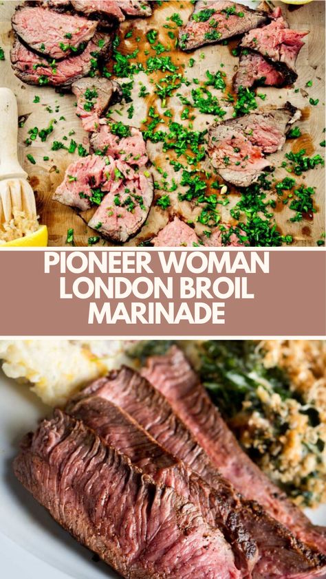 This London Broil Marinade recipe is a flavorful blend of soy sauce, balsamic vinegar, Worcestershire sauce, olive oil, lemon juice, garlic, ginger, and brown sugar. It takes around 30 minutes to prepare and serves 4 people. London Broil Marinade, Grilled London Broil, Broiled Steak, London Broil Recipes, Beef Entrees, London Broil, Steak Marinade, Marinade Recipes, Beef Dishes