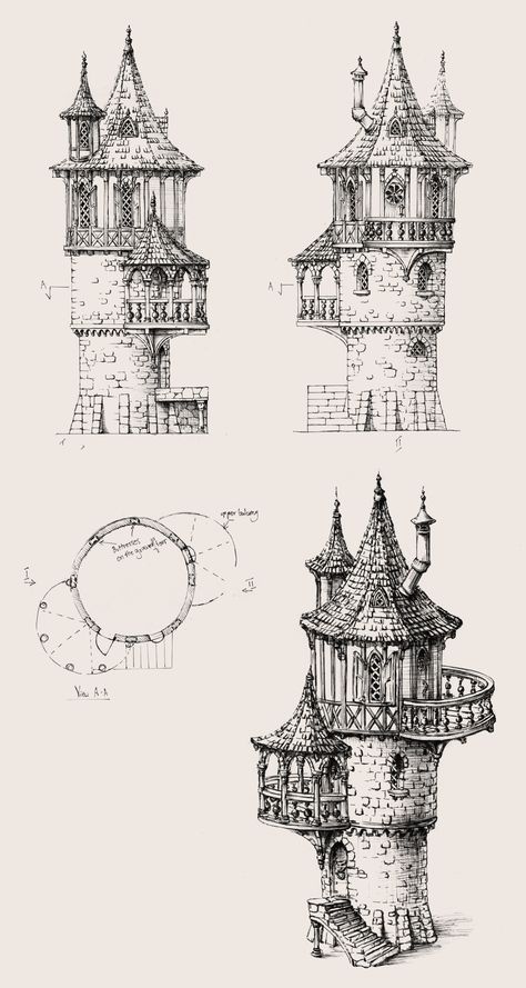 Hand drawn concepts made for Printable Scenery. For more designs by Elwira Pawlikowska CHECK OUT HER INTAGRAM! #fantasy #architecture #architectural #drawing #handdrawn #traditionalmedia #traditional #ink #pen #medieval #gothic #tower #grimdream #grimdreamart #elwira #pawlikowska #elwirapawlikowska #concept #design #conceptdesign #tabletop #game #gamedesign #designer #conceptdesigner #fantasyarchitecture #rpg #printablescenery #wizard #magic #conceptart #merlin #sketch #conceptsketch Witch Tower Concept, Gothic Tower Drawing, Fantasy Building Drawing, Medieval Tower Concept Art, Wizard Tower Drawing, Wizard Tower Tattoo, Gothic Castle Layout, Medieval Architecture Concept Art, Magic Tower Fantasy Art