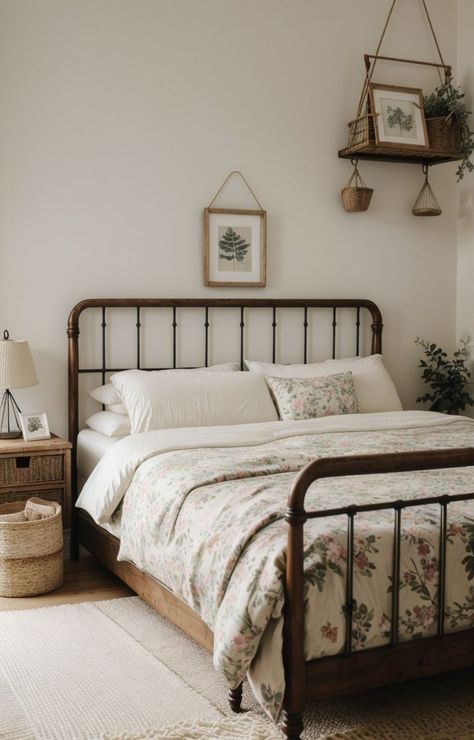 Vintage Floral Room Aesthetic, Cottagecore Nightstand, Cottagecore Curtains, Soft Cottagecore Aesthetic, Cottagecore Aesthetic Bedroom, Cottagecore Bedrooms, Vintage French Bedroom, Cottagecore Bedroom Ideas, Dreamy Cottagecore