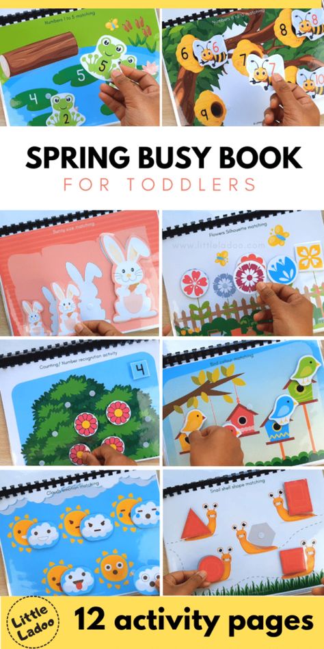 Spring Busy Book for Toddlers with 10 Interactive Learning Activities India Activities For Kids, Busy Book For Toddlers, Diy Busy Books, Activity Books For Toddlers, Learning Binder, Montessori Toddler Activities, Learning Cards, Matching Activity, Busy Toddler