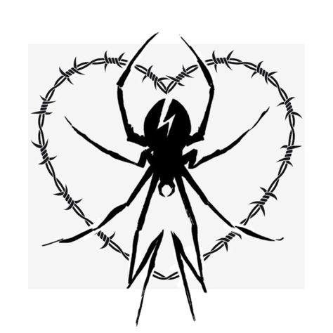 barbed wire heart with danger days killjoy spider Heart Tattoo With Barbed Wire, Mcr Spider Tattoo, Danger Days Spider Tattoo, How To Draw Barbed Wire, Killjoy Spider, Danger Days Tattoo, Barb Wire Tattoos, Shattered Heart Tattoo, Mcr Spider