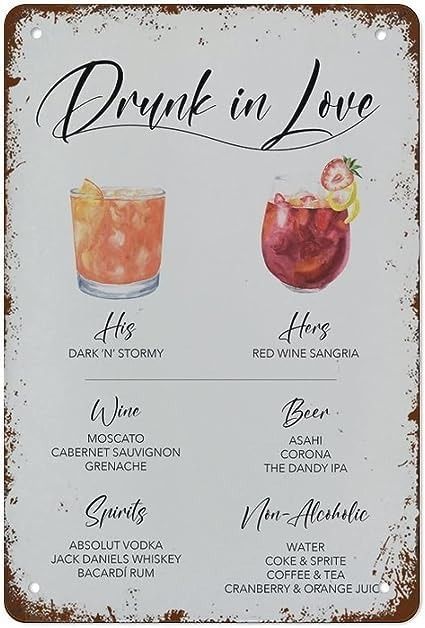 His Her Wedding Drinks, His And Her Cocktails, Vodka Water, Red Wine Sangria, Sangria Wine, Bacardi Rum, Bar Menu Wedding, Coffee Wall Decor, Coffee Wall