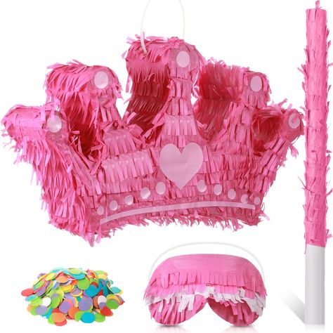 PRICES MAY VARY. Value Pack and Have Fun: you will get 1 piece of crown pinata measures approx. 40 x 23 x 7.5 cm/ 15.7 x 9 x 3 inches, 1 piece of eye patch, 1 piece of pinata stick measures approx. 40 cm/ 15.7 inches and 1 pack of confetti; The princess pinata makes the event funnier and more interactive; Kids will love these Cute Princess Party Supplies: girl pinata is designed in the shape of crown, in bright and lively pink; There is a heart shape in the middle of the pink pinata, which looks Crown Pinata, Birthday Party Princess Theme, Princess Theme Party Decorations, Princess Party Activities, Disney Princess Theme Birthday Party, Princess Pinata, Pinkalicious Birthday Party, Princess Party Games, Pink Princess Birthday