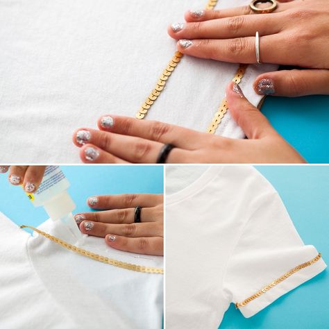 Plain White Tees, Sewing Machines Best, Diy Fashion Projects, Sewing Kids Clothes, Machines Fabric, Basic White Tee, Diy Tops, Sequin Tee, Polka Dots Fashion