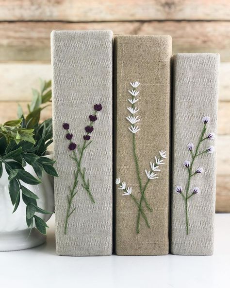 The House of Elements on Instagram: “Another beautiful embroidered book set by Melissa! These are now available in the shop. #bookstagram #bookdecor #bookset #booksfordecor…” Embroidery On Book Cover, Embroidered Book Cover, Embroidery Book Cover, Book Rebind, Bookbinding Cover, Room Texture, Book Embroidery, Embroidered Book, Covered Books