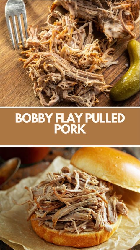 Bobby Flay Pulled Pork is crafted with a 4-pound pork shoulder, seasoned with brown sugar, chili powder, and other spices. Total cook time ranges between 4 to 6 hours, yielding six servings. Boston Button Recipes Crockpot, Queso Fundido Recipe, Fundido Recipe, Pulled Pork Shoulder, Grilled London Broil, Bobby Flay Recipes, Pulled Pork Leftovers, Pulled Pork Recipes, Bobby Flay