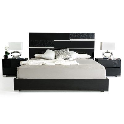 Vig Furniture Modrest Ancona Low Profile Bed with Lights - 17586 Bed Stand Design, Lighted Headboard, Bed Stands, Black Bedroom Sets, King Poster Bed, Crib Ideas, Belfort Furniture, Aspen House, Black Bed