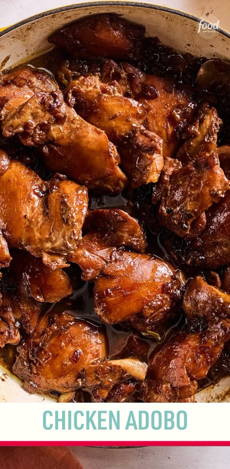 Recipe of the Day: Chicken Adobo 🥘 The delicious soy-and-vinegar braise known as adobo is unofficially the national dish of the Philippines and beloved around the world. This version is made with skinless chicken thighs, a popular protein, although other chicken cuts as well as pork, beef, seafood and even vegetables can star. A big part of the dish’s popularity is its simplicity and how easy it is to customize to individual tastes. Save Richmond Flores' recipe! Smoked Chicken Wings, Chicken Adobo, Adobo Recipe, Buffalo Chicken Pizza, Adobo Chicken, National Dish, Savory Chicken, Skinless Chicken Thighs, Wing Recipes