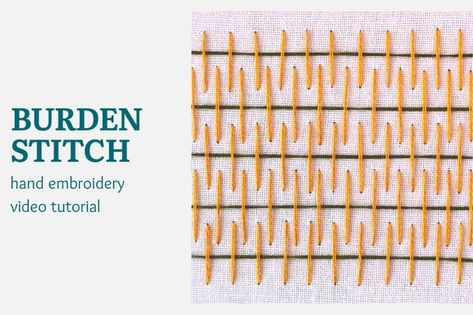 Burden stitch video tutorial – etmdesigns.eu Burden Stitch Tutorials, Overcasting Stitch Embroidery Designs, Contour Embroidery Stitch, Spiderweb Embroidery Stitch, Sfx Stitches, Couching Stitch, Embroidery Online, Hand Embroidery Videos, Embroidery Videos