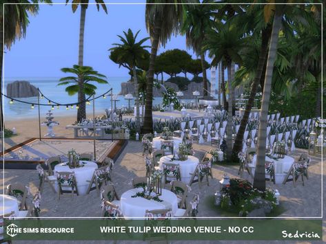 The Sims Resource - White Tulip Wedding Venue NoCC Sims 4 Wedding Decor, Large Wedding Venues, Tulip Wedding, Spooky Movies, Jungle Adventure, Wedding Venues Beach, Island Living, White Tulips, Romantic Garden