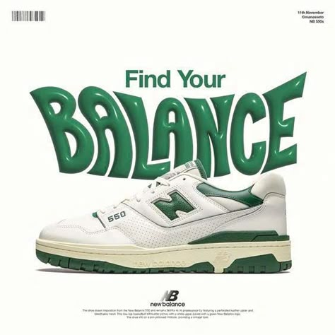 New Balance Poster Design, New Balance Advertising, Shoe Poster Ideas, Instagram Shoes Posts, Graphic Design Shoes, 3d Effect Illustrator, Iphone Poster Design, Shoes Poster Design Ideas, New Balance Poster