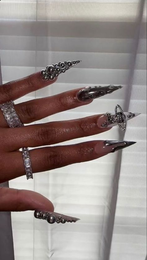 Chrome Jewelry, Sharp Nails, Long Acrylic Nail Designs, Stiletto Nails Designs, Short Square Acrylic Nails, Acrylic Nails Coffin Pink, Food Diy, Long Square Acrylic Nails, Unique Acrylic Nails