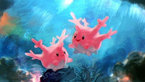 Sea Pokemon, Corsola Pokemon, Water Pokemon, Cute Pokemon Art, Pokemon Painting, Pokemon Backgrounds, Your Adorable, Nintendo Art, Pokemon Games