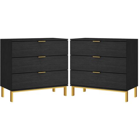 PRICES MAY VARY. Black and Gold Nightstand - This nightstand features 3 spacious drawers, each of which has a width of 27.6" and a depth of 11.8", allowing to well organized your bedroom stuff. The 29.7 inch height would perfectly suit most of beds, making convenience to store and reach items. The comfortable color combination and wood grain surface makes it really attractive for your bedroom or living room. Multi-use - Not just considered as a nightstand, this black 3 drawer dresser would make Two Tone Bedroom Furniture, Black And Gold Bedroom Ideas, Black Nightstand Bedroom, Nightstand 3 Drawer, Gold Nightstands, Black And Gold Bedroom, Black White And Gold Bedroom, Black Room Ideas, Dresser Large