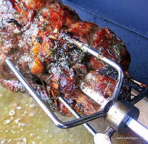 Greek style rotisserie leg of lamb Lamb On A Spit, Bbq Spit Rotisserie, Rotisserie Lamb Roast, Rotisserie Leg Of Lamb Recipes, Lamb Rotisserie Recipe, Bbq Leg Of Lamb, Spit Roast Lamb, Lamb Spit, Rotisserie Lamb