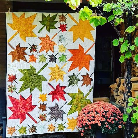 Instagram Fall Leaves Quilt Pattern, Autumn Leaves Paper, Falling Leaves Quilt Pattern, Autumn Star Quilt Pattern, Free Falling Leaves Quilt Pattern, Autumn Leaf Quilt, Autumn Quilt, Fall Quilts, Leaves Pattern