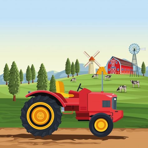 Tractor Background, Free Green Screen Backgrounds, Farm Cartoon, Nature Cartoon, Farm Animal Cakes, Farm Land, City Background, Farm Trucks, Floral Border Design