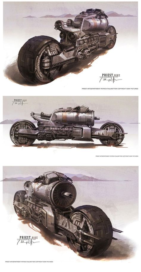 Dieselpunk Vehicle Concept Art, Concept Art Vehicles, Cyberpunk Vehicle Concept Art, Steampunk Vehicle Concept Art, Bike Concept Art, Vehicle Concept Art, Dieselpunk Art, Tsutomu Nihei, Concept Bike