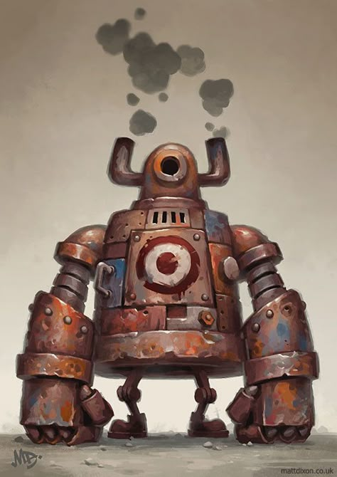 The Pugilist, Matt Dixon on ArtStation at https://www.artstation.com/artwork/VAPw8 Robot Artwork, Robots Artworks, Matt Dixon, Robot Painting, Steampunk Robots, Steampunk Robot, Vintage Robots, Retro Robot, Arte Robot