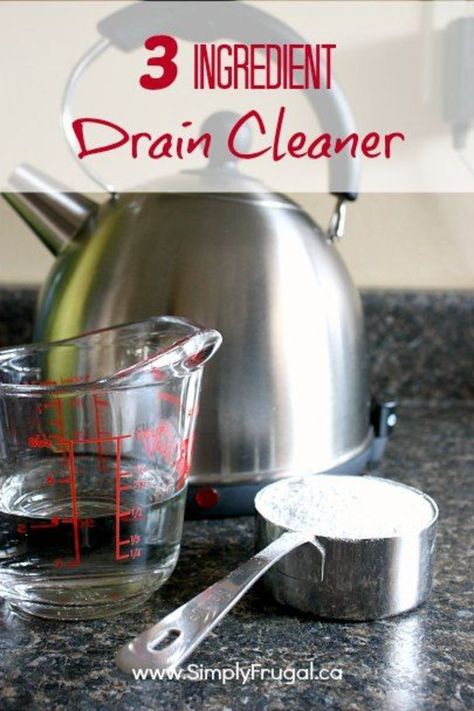 Naturally freshen and unclog  your drains with this DIY natural drain cleaner!  Recipe uses only three ingredients! Diy Drain Cleaner, Natural Drain Cleaner, Drain Unclogger, Homemade Cleaners Recipes, Drain Cleaners, Diy Cleaning Products Recipes, Organizing Life, Homemade Laundry Detergent, Natural Recipes