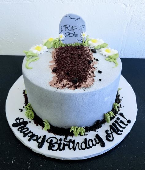 Grave Cake Birthday, Tombstone Cakes Birthday, Cake Ideas For 30th Birthday Women, Graveyard Cake Birthday, Tombstone Cake Ideas, Headstone Cake, Rip Birthday Cake, Gravestone Cake, Rip Twenties Birthday Cake