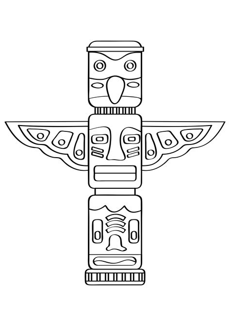 Alaska Totem Poles, Totem Pole Drawing, Totem Pole Craft, Totem Pole Art, Pole Art, Totem Poles, Totem Pole, Line Drawing, Easy Drawings