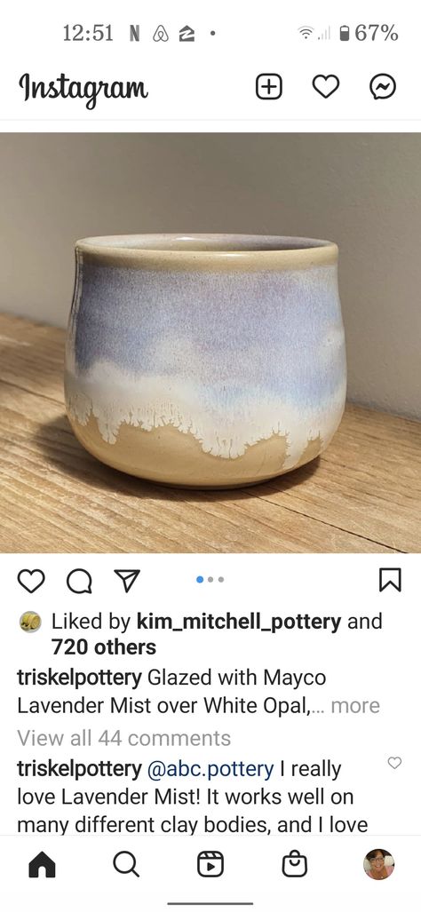 Mayco White Opal, Mayco Lavender Mist, Lavender Mist Glaze Combinations, Lavender Mist Glaze, Mayco Glaze Combinations Cone 6, Mayco Glaze Combinations, Mayco Glaze, Glaze Layering, Stoneware Glazes