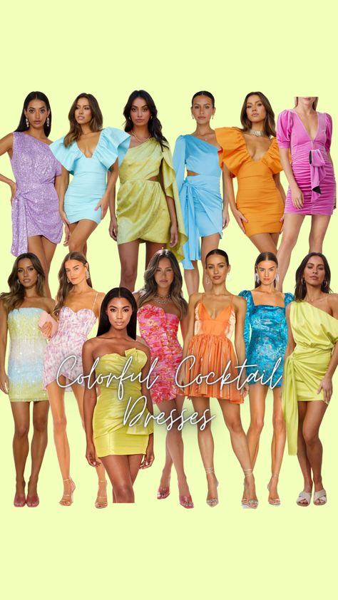 Bright Colored Bachelorette Outfits, Bright Color Cocktail Dress, Sorority Formal Dresses Short, Semi Formal Dress Sorority, Miami Cocktail Attire, Sorority Cocktail Dress, Bright Color Dresses Bachelorette, Semi Formal Spring Dresses, Date Party Dress Sorority