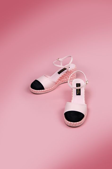 Chanel Espadrille Wedges in Pink/Black Chanel Wedges, Wedges Outfit, Chanel Espadrille, Chanel Shoes, Personal Shopper, Espadrilles Wedges, Pink Black, Espadrilles, Black Pink