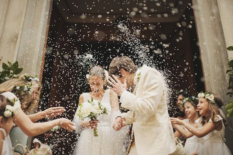 This is a must-have shot if you are planning on having guests throw rice!  www.DuBoisFW.com Wedding Recessional, Wedding Rice, Wedding Toss, Wedding Send Off, Wedding Exits, Catholic Wedding, Popular Wedding, Elopement Inspiration, Wedding Item