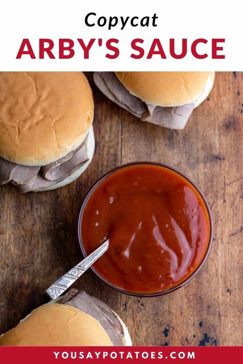 This Copycat Arby's Sauce is tangy, thick, and tasty. Make it in minutes with only 5 simple ingredients. Tastes just like the real thing! Arby's Beef And Cheddar Recipe, Arby's Sauce Copycat, Arbys Beef And Cheddar, Arby's Sauce, Homemade Bbq Sauce Recipe, Dinner Sandwiches, Condiment Recipes, Bbq Sauce Recipe, Bbq Sauce Homemade