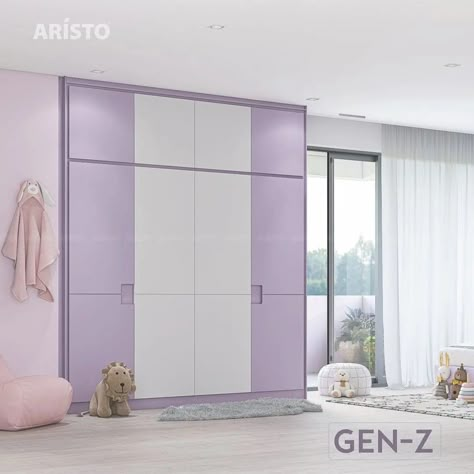 Pink White Wardrobe Design, Lavender Wardrobe Design, Light Blue Wardrobe Design, Purple Cupboard Bedroom, Lavender Cupboards Bedroom, Pink Sliding Wardrobe, Purple Wardrobe Bedroom, Pink Wardrobe Bedroom, Bedroom Wardrobe Colour Combination