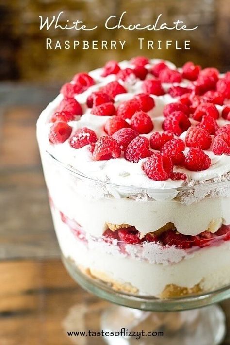 Valentine Trifle Recipe, Chocolate Raspberry Trifle, Dessert Trifle, White Chocolate Pudding, Trifle Bowl Recipes, Cake White Chocolate, Raspberry Trifle, Berry Desserts, Trifle Dessert Recipes