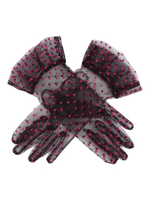 S/S 14 Sheer spot fabric glove with gathered frill cuff Monster High Draculaura Aesthetic, Monster High Accessories Aesthetic, Monster High Collection Aesthetic, Pink Gloves Aesthetic, Goth Lace Gloves, Fashion Gloves, Gloves Fashion, Hand Gloves, Vintage Gloves