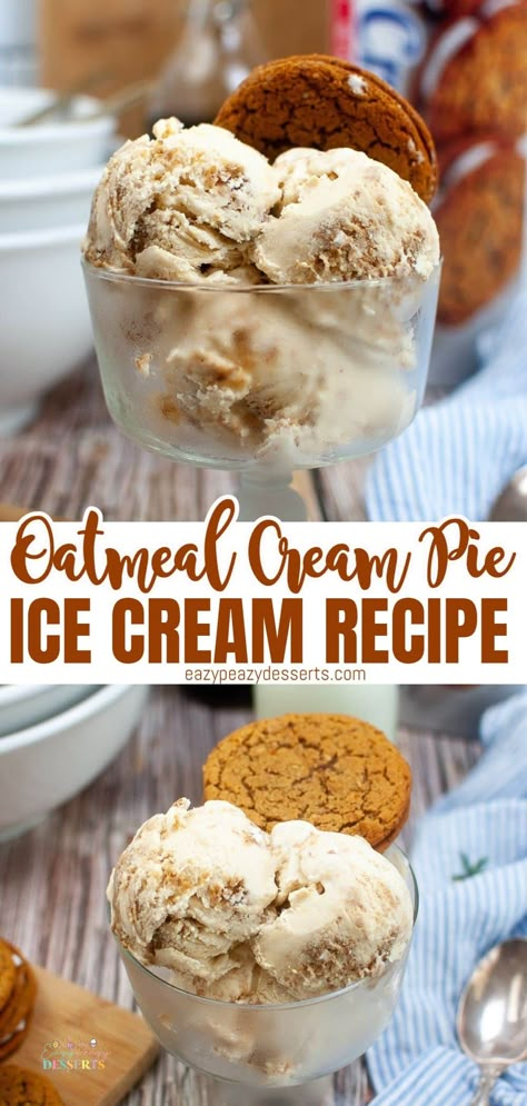 Oatmeal Ice Cream, Oatmeal Cream Pie Ice Cream, Ice Cream For Breakfast Day, Unique Ice Cream Recipes, Winter Ice Cream, Ice Cream Recipe, Gourmet Ice Cream Recipes, Pudding Ice Cream Recipe, Kitchen Aid Ice Cream Recipes