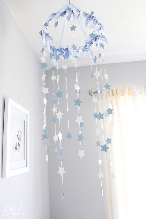 DIY nursery star mobile tutorial: how to make your very own baby mobile! This is an easy to follow boy nursery mobile idea that anyone can recreate. Click to get the step-by-step instructions.    #boynursery #nurseryideas #nurserymobile Diy Baby Mobile Tutorial, Diy Nursery Mobile, Twin Strollers Infants, Boy Mobile, Baby Nursery Diy, Diy Baby Mobile, Baby Diy Projects, Yellow Nursery, Star Mobile