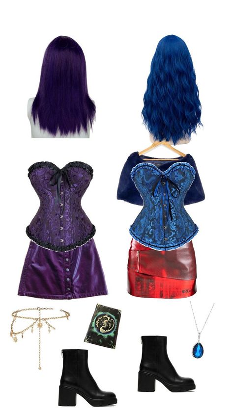 Evie Halloween Costume, Mal Halloween Costume, Costume Halloween Duo, Mal Costume, Fun Halloween Outfits, Descendants Costumes, Halloween Duos, Cute Group Halloween Costumes, Classy Halloween Costumes