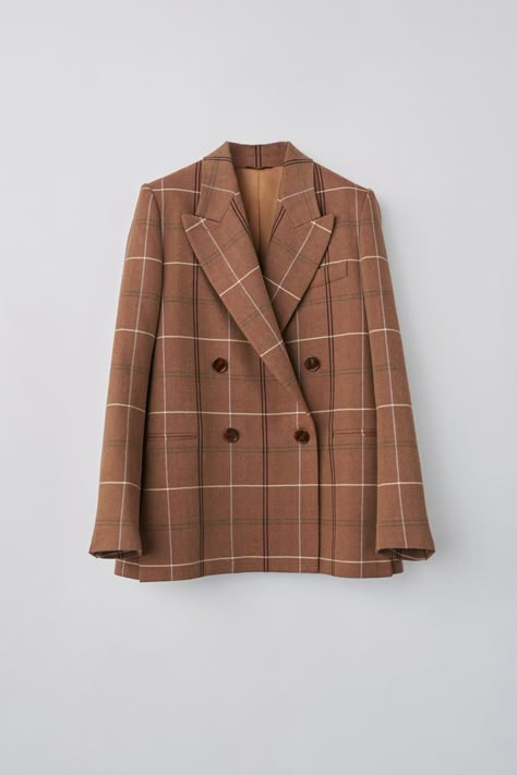 Acne Studios Herringbone Check Jacket in Brown and WhiteAcne Studios brown/white double-breasted suit jacket w Check Jacket, Checked Jacket, Trendy Dress Outfits, Woman Suit Fashion, Checked Blazer, Dr Closet, Breasted Blazer, Suit Fashion, Blazer Coat