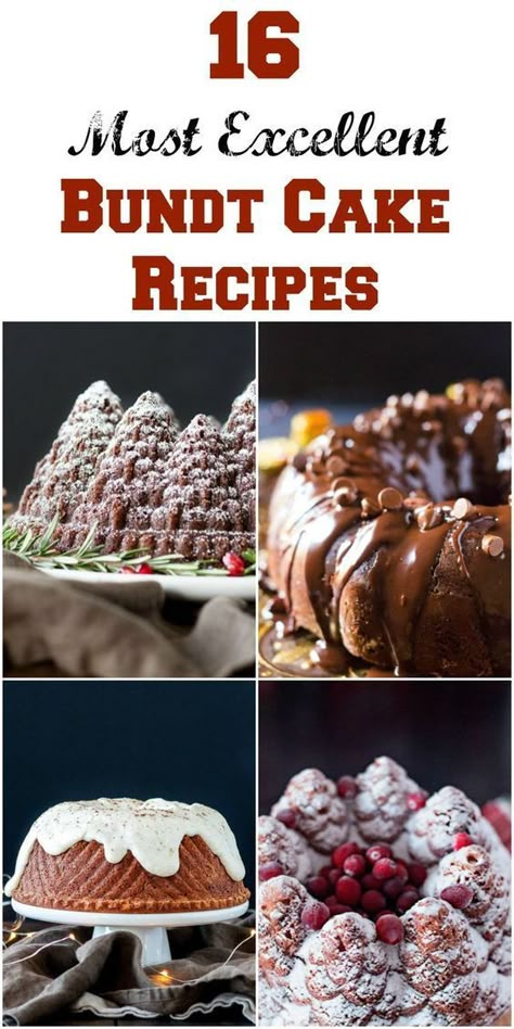 16 Most Excellent Bundt Cake Recipes - a list of beautiful bundt cakes that are perfect for holiday baking, parties and family gatherings! #bundt #bundtcakes #desserts #festive #holiday #easy #bundtrecipes 6 Cup Bundt Pan Cake Recipes, Best Bundt Cake Recipes, Best Bundt Cake, Bunt Cake Recipe, Christmas Bundt Cake, Bundt Pan Recipes, Bundt Cake Recipes, Easy Bundt Cake Recipes, Bundt Recipes