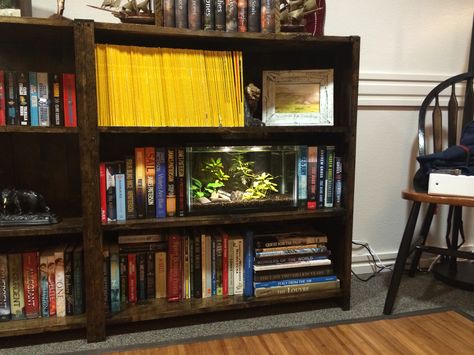 Bookshelf With Fish Tank, Fish Tank On Bookshelf, Bookshelf Aquarium, Room Aquarium, House Inspiration, Fish Tank, Bookshelves, Family Room, Sweet Home