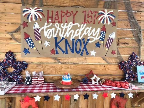 Patriotic Birthday Party Decorations, American Flag Birthday Party, Red White And Blue 1st Birthday Party, Firecracker First Birthday Party, Memorial Day First Birthday Party Ideas, First Birthday Fourth Of July Theme, Red White And One First Birthday, 4th Of July First Birthday Boy, July First Birthday Party Girl