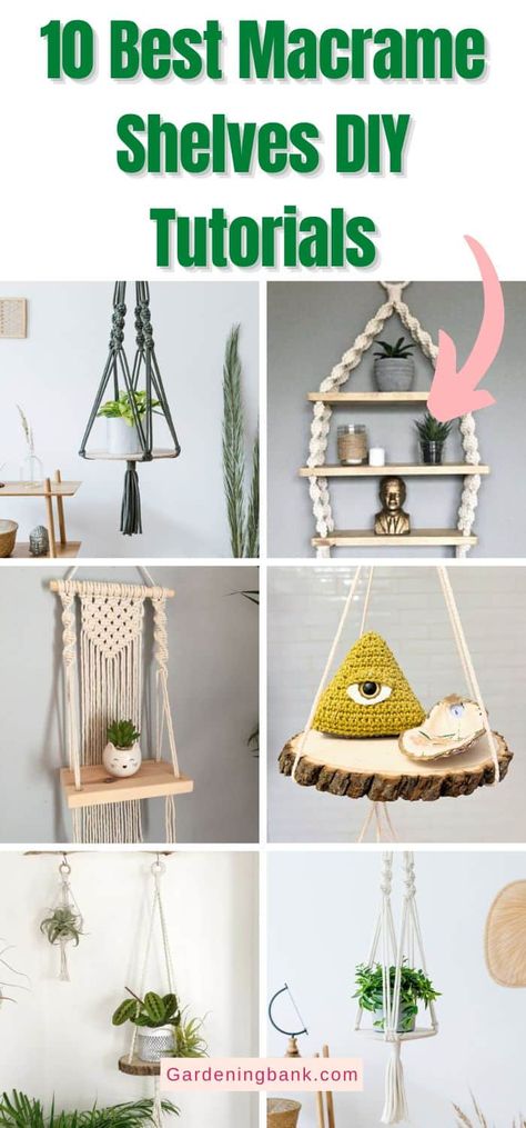 Diy Macrame Wall Shelf, Crochet Hanging Shelves, Macrame Wall Hanging Shelf Tutorial, Macrame Plant Shelf Diy, Macrame Organizer Diy, Macrame Hanging Shelf Tutorial, Diy Macrame Shelf Tutorial, How To Make Macrame Plant Hanger, Macrame Plant Hanger Pattern Free