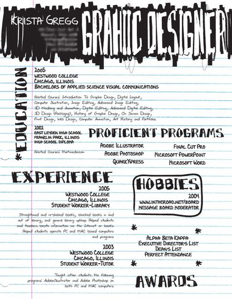 Graphic Design Resume (I like the black  & white and sketched look of this) Graphic Resume, Artist Resume, Cv Original, Creative Cvs, Unique Resume, Cv Inspiration, Creative Cv, Creative Curriculum, Portfolio Ideas