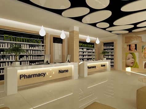 Pharmacy Drugstore Interior Design, Pharmacy Design Ideas, Pharma Design, Store Counter Design, Medical Shop, Business Tycoon, Studio Medico, Pharmacy Decor, Hospital Pharmacy